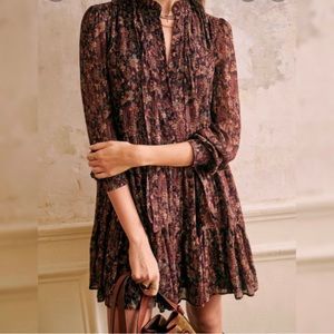 SÉZANE Solene dress in Burgundy Folk print